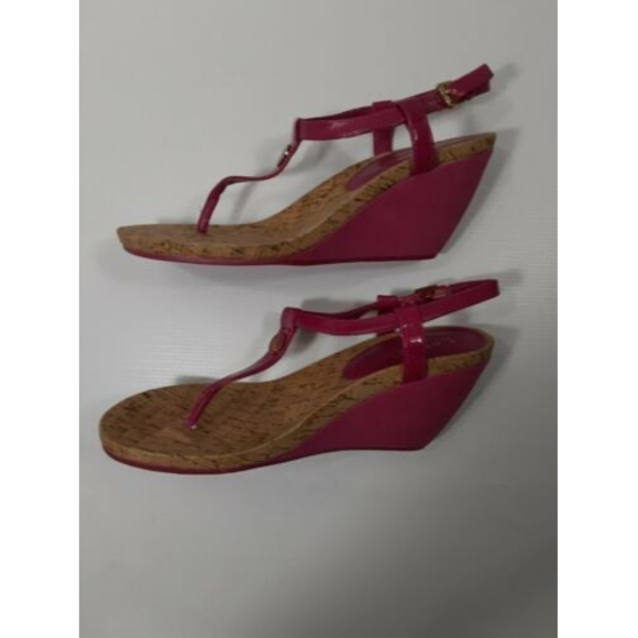 Lauren Ralph Lauren Size 9B Reeta Pink Thong Wedge Heel T-Strap Sandals - Picture 5 of 11